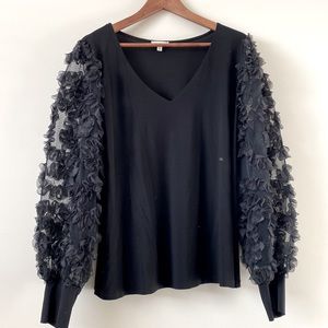 Laura Holiday top with long sheer sleeves.